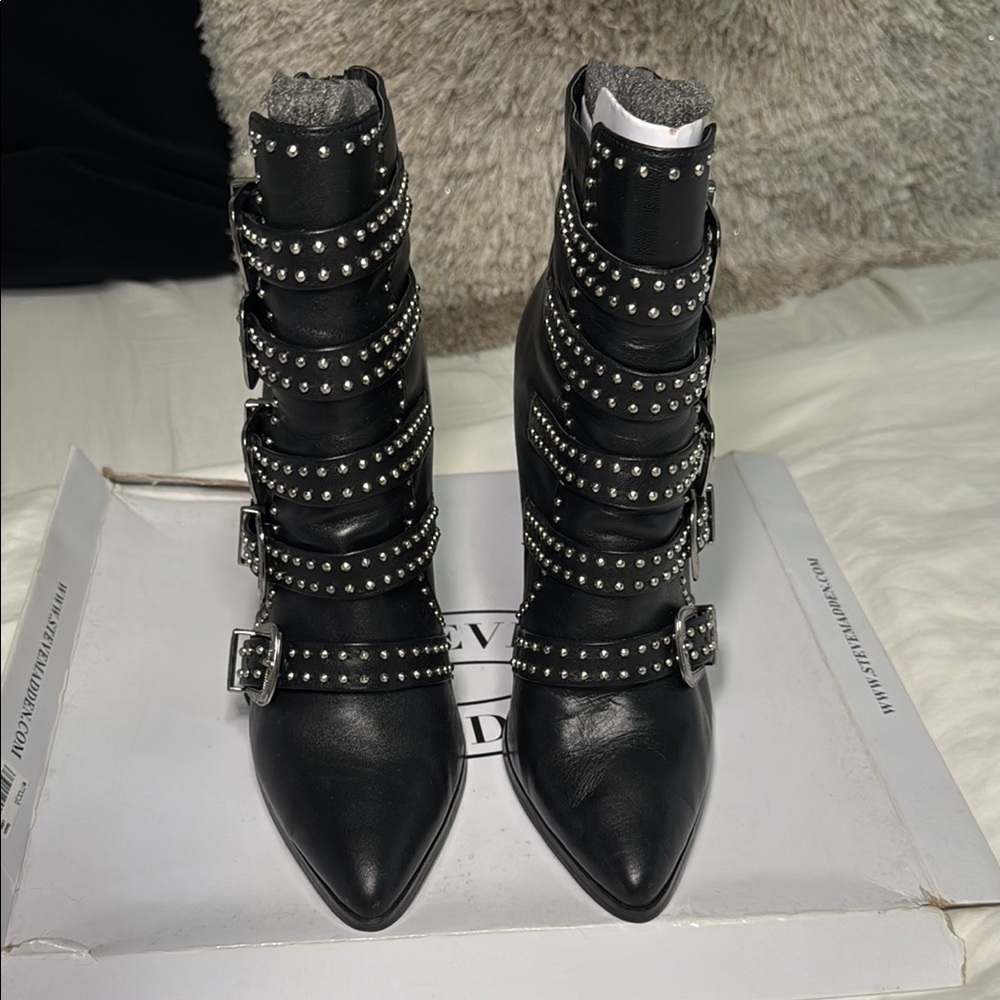 Steve Madden Black Ankle Booties with Studded Straps